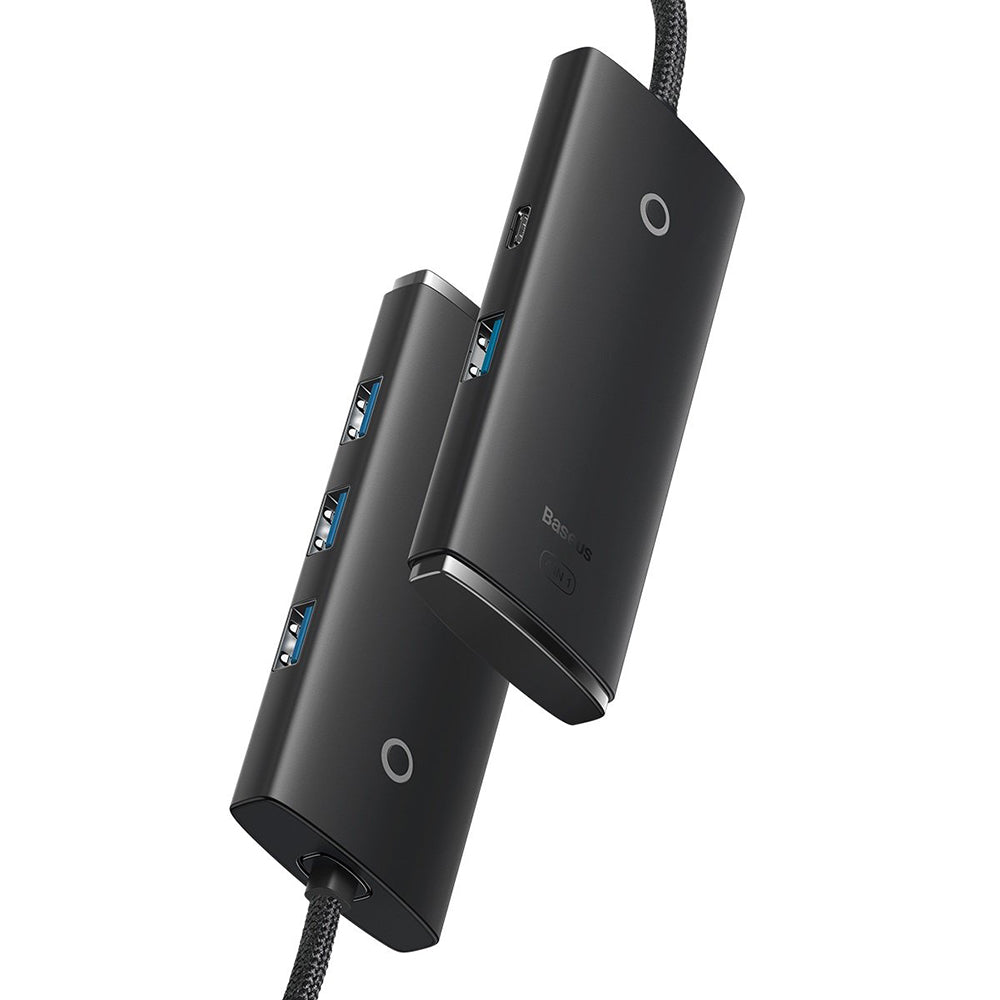 Hub USB Baseus Lite, 4 x USB-A 3.0 - 1 x USB-C, 1m, Svart WKQX030101