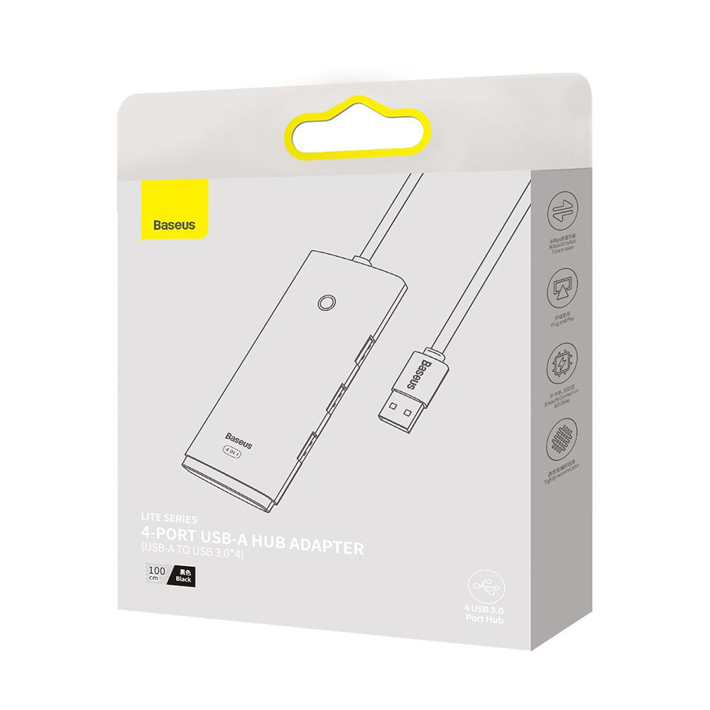 Hub USB Baseus Lite, 4 x USB-A 3.0 - 1 x USB-C, 1m, Svart WKQX030101