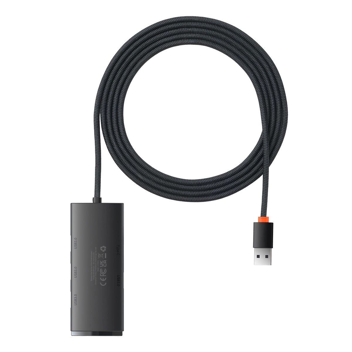 Hub USB Baseus Lite, 4 x USB-A 3.0 - 1 x USB-C, 2m, Svart WKQX030201