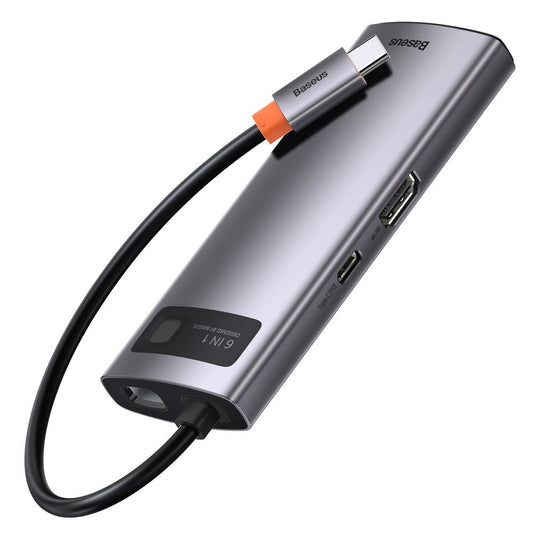 USB-C-hubb Baseus Metal Gleam, 3 x USB-A 3.0 - 1 x USB-C - 1 x HDMI - 1 x RJ45, Grå CAHUB-CW0G
