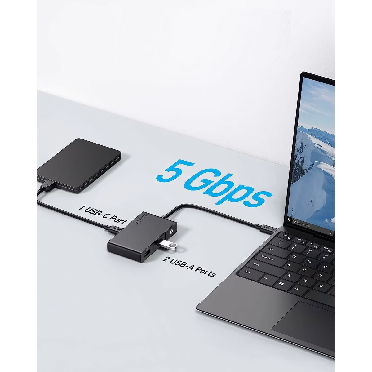 USB-C-hubb Anker 332, 2 x USB-A - 2 x USB-C - 1 x HDMI, Svart A8356G11