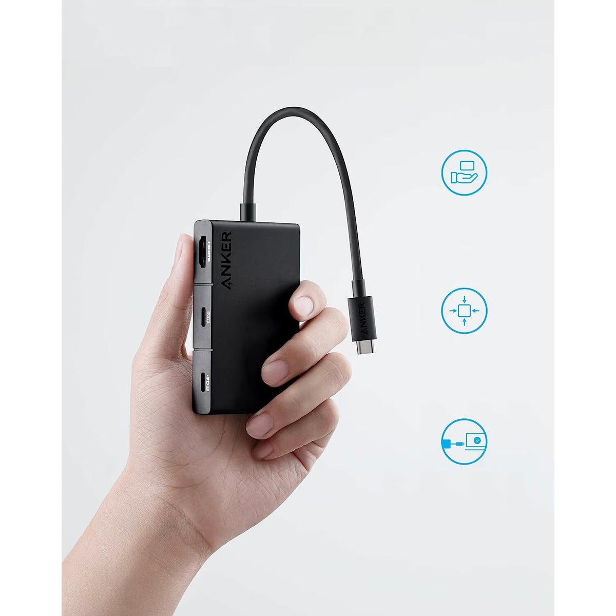 USB-C-hubb Anker 332, 2 x USB-A - 2 x USB-C - 1 x HDMI, Svart A8356G11