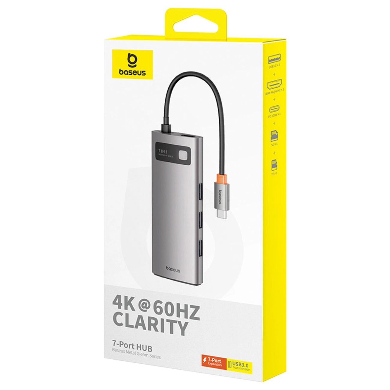 Hub USB-C Baseus Metal Gleam, 3 x USB-A 3.0 - 1 x USB-C - 1 x HDMI - 1 x SD - 1 x microSD, Grå B00030708811-01