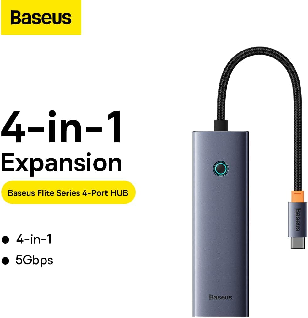 Hub USB-C Baseus UltraJoy, 4 x USB-A 3.0, Grå B0005280A813-03