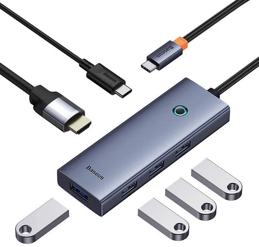 Hub USB-C Baseus UltraJoy, 4 x USB-A 3.0 - 1 x USB-C - 1 x HDMI, Grå B00052807813-01