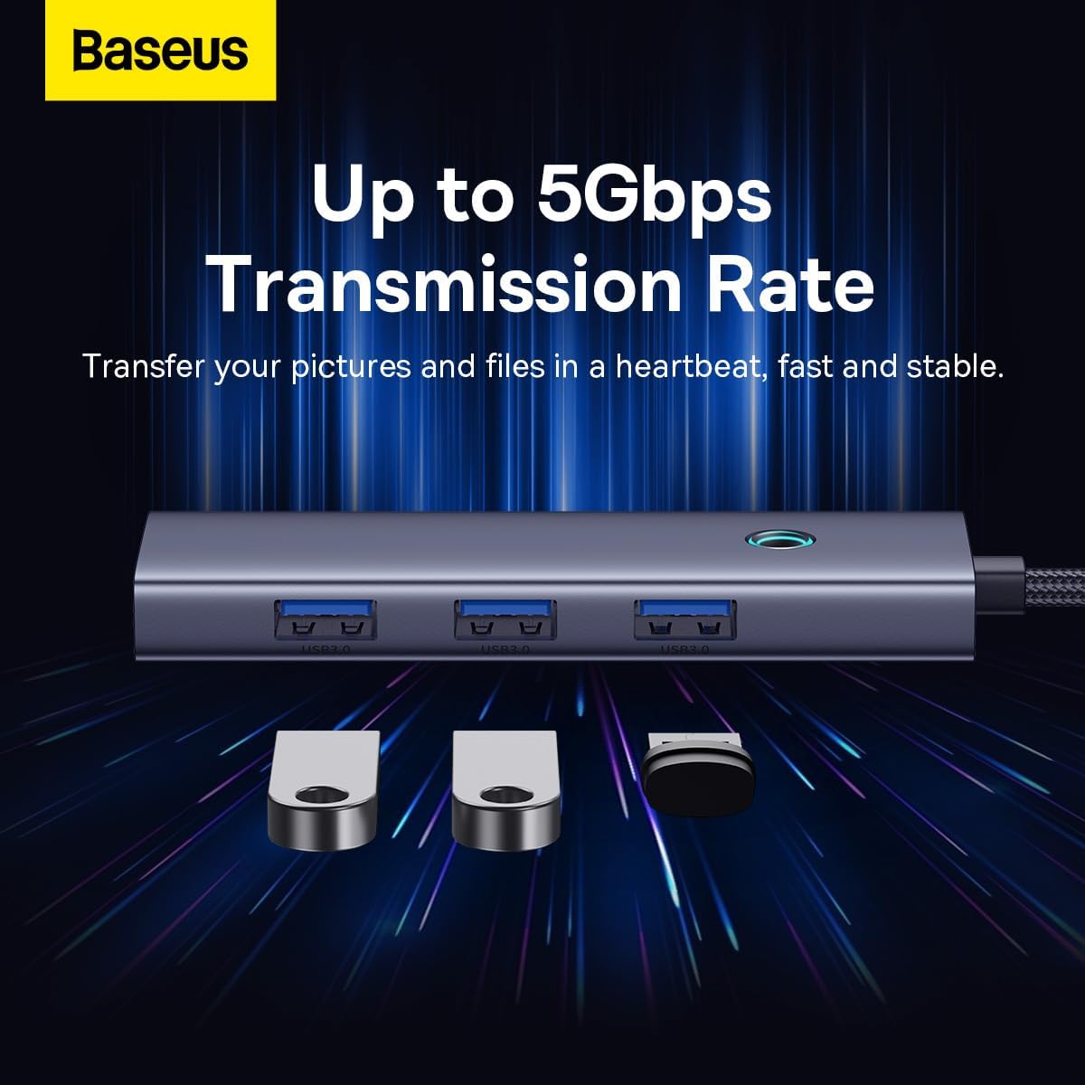 Hub USB-C Baseus UltraJoy, 4 x USB-A 3.0, Grå B0005280A813-03