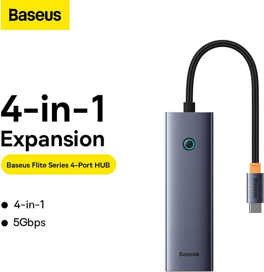 Baseus UltraJoy USB-C-hubb, 3 x USB-A 3.0 - 1 x RJ45, grå B0005280A813-00
