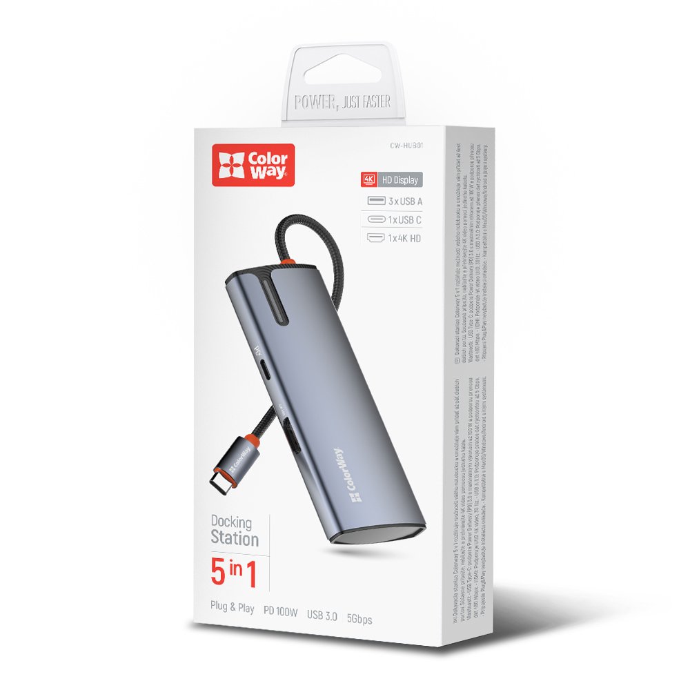USB-C-hubb ColorWay CW-HUB01, 5-i-1, Silver