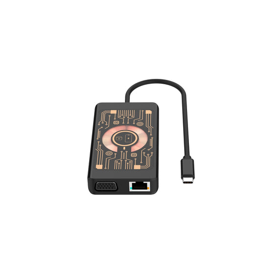 USB-C-hubb med trådlös QI-laddning Qualo QTPB5-HUB-18, 9in1, Grå