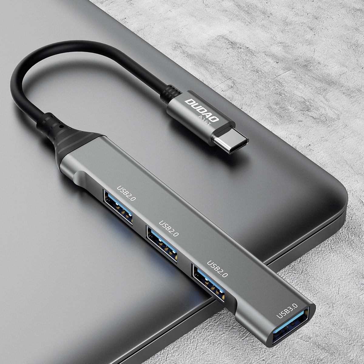 Hub USB-C Dudao A16T, 1 x USB-A 3.0 - 3 x USB-A, Svart