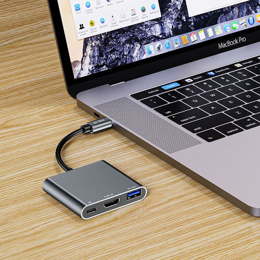 Nav USB-C Tech-Protect V1, USB-A 3.0 - 1 x USB-C - 1 x HDMI, Grå