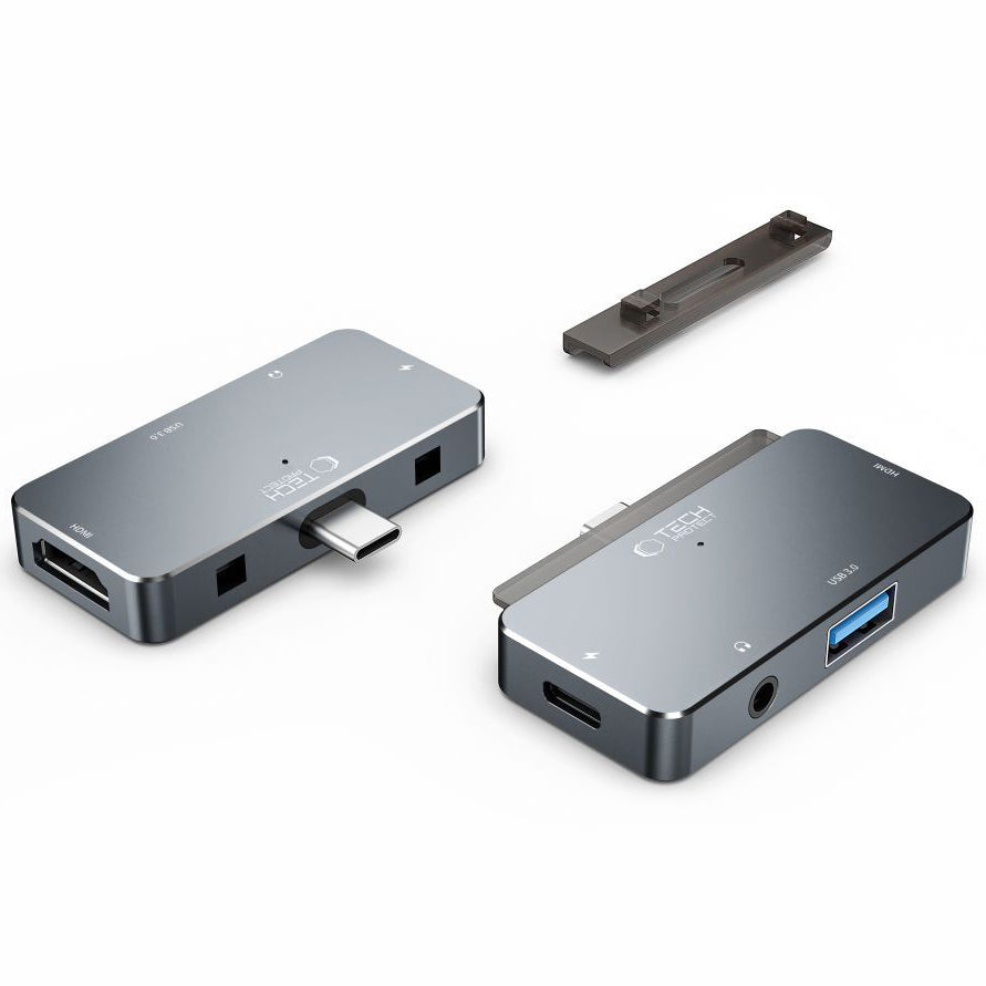 Hub USB-C Tech-Protect V6, 1 x USB-A - 1 x USB-C - 1 x HDMI - 1 x Jack 3.5mm, Grå