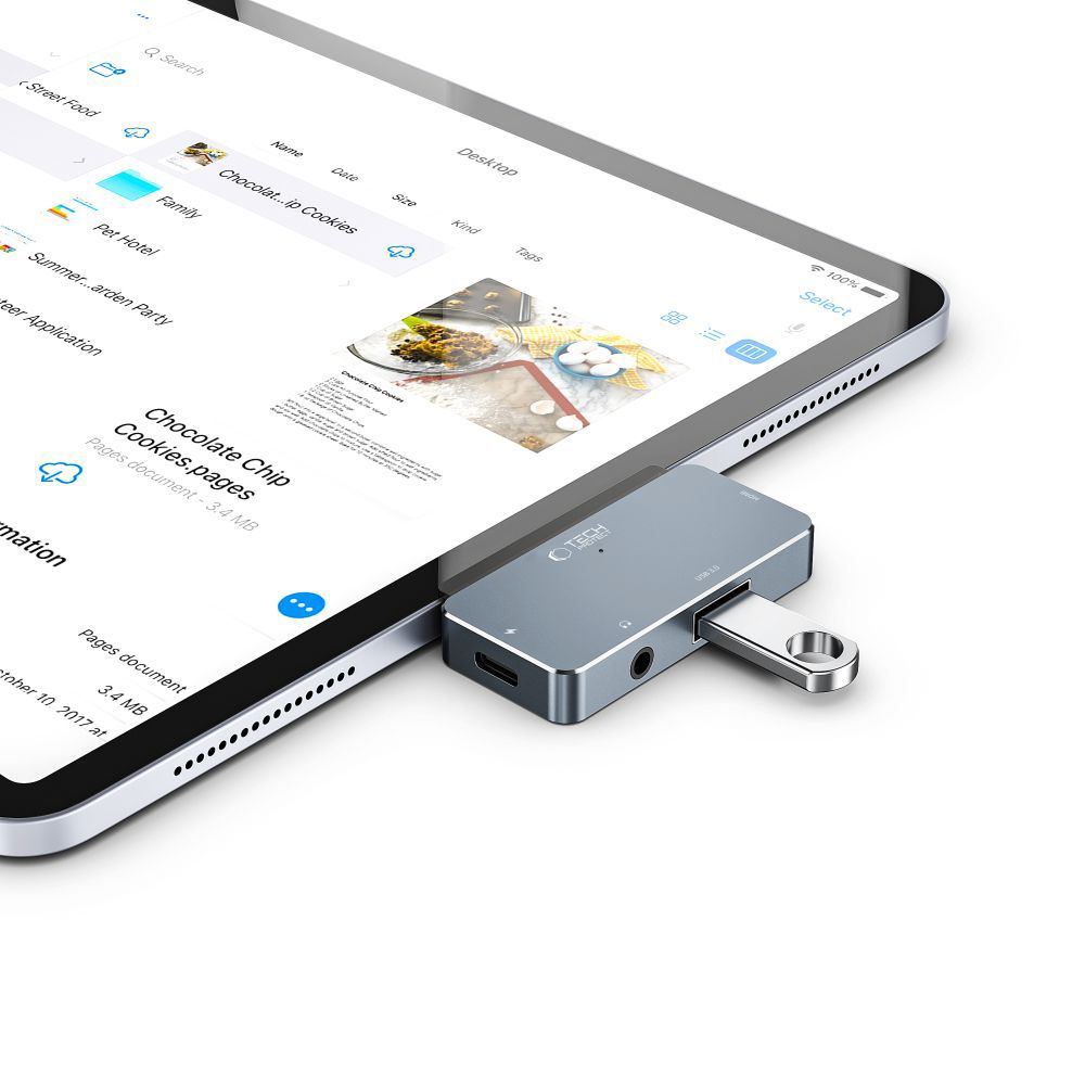 Hub USB-C Tech-Protect V6, 1 x USB-A - 1 x USB-C - 1 x HDMI - 1 x Jack 3.5mm, Grå
