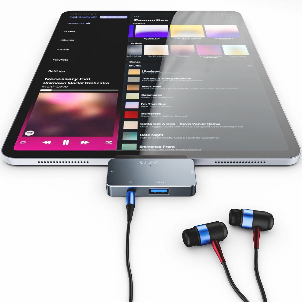 Hub USB-C Tech-Protect V6, 1 x USB-A - 1 x USB-C - 1 x HDMI - 1 x Jack 3.5mm, Grå