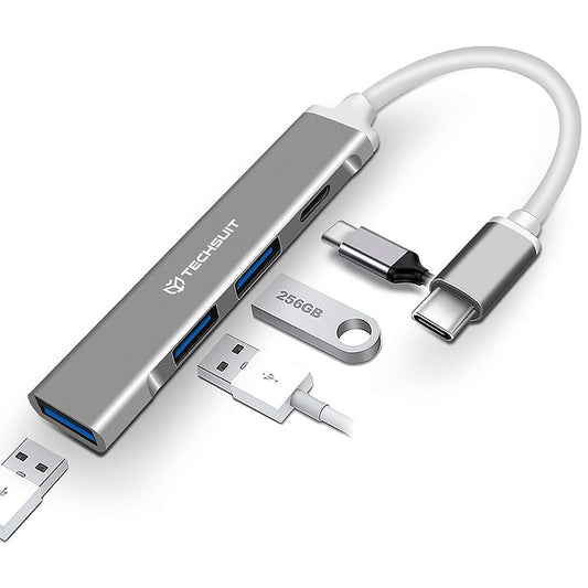 Hub USB-C Techsuit H18 PolarisBridge, 4in1, Grå Vit