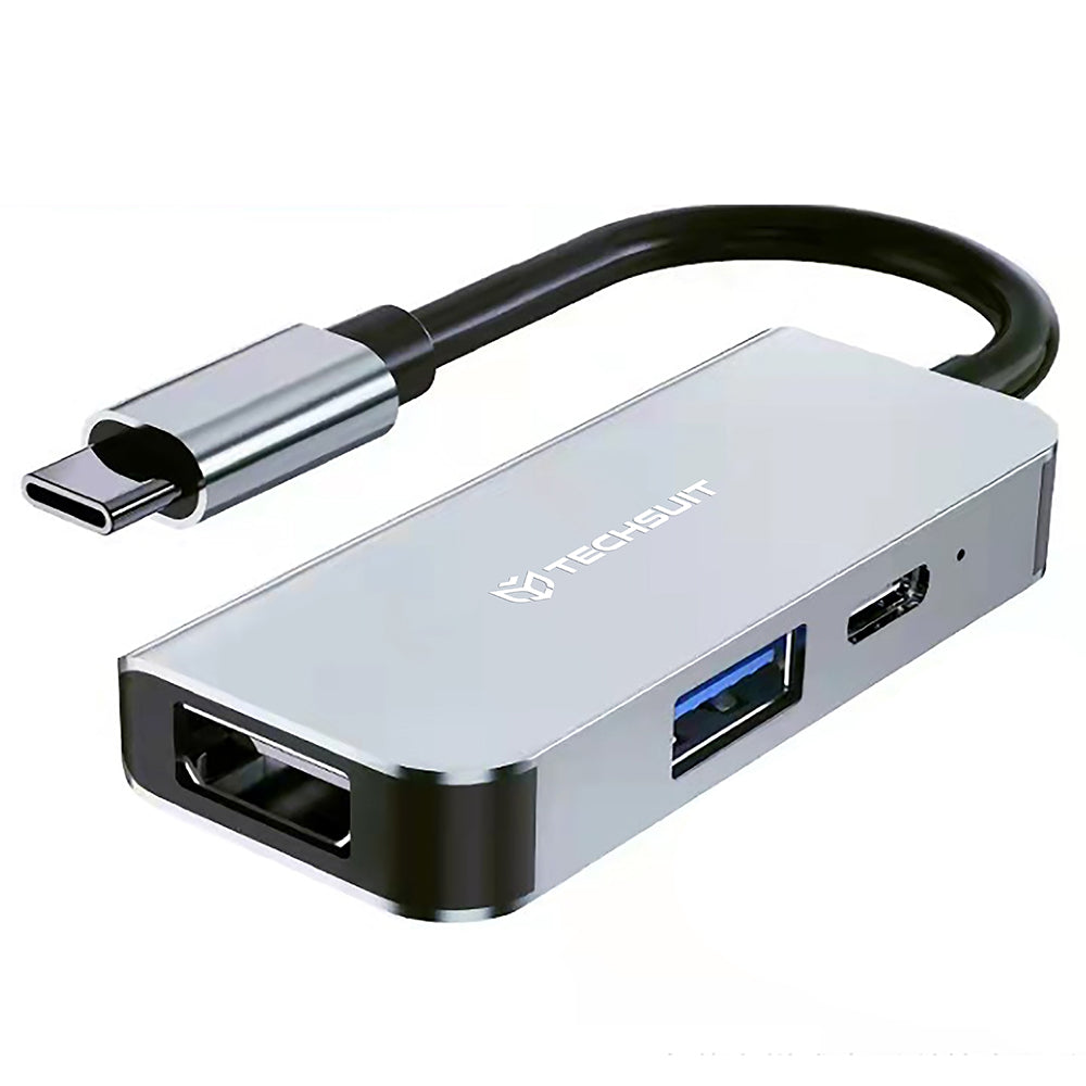 USB-C-hubb Techsuit H4 TurboChargeX, 3in1, Grå