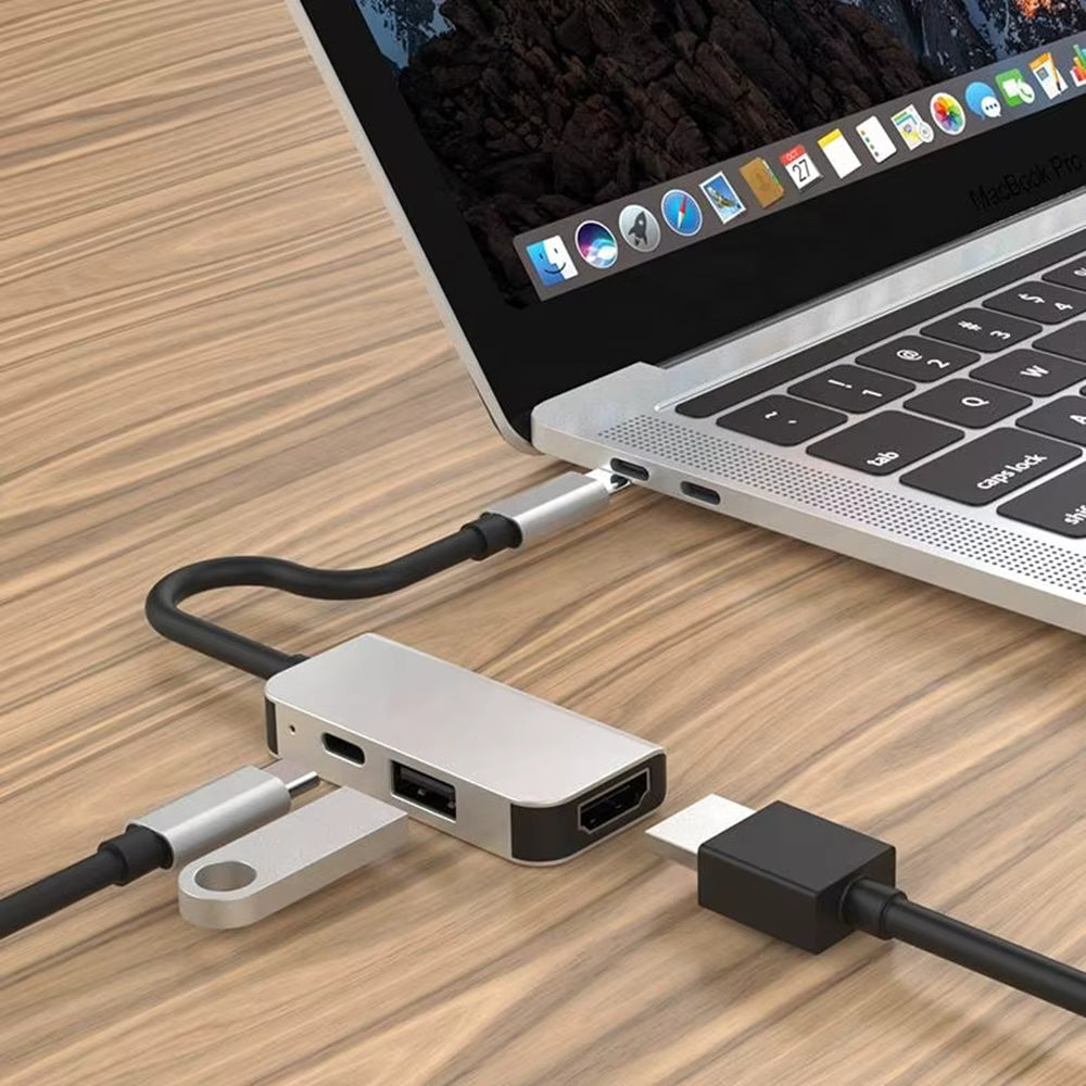 USB-C-hubb Techsuit H4 TurboChargeX, 3in1, Grå