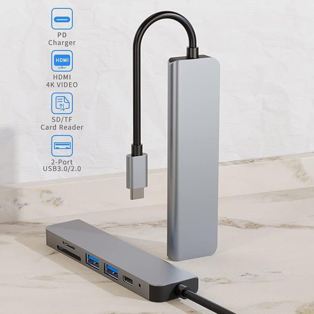 USB-C-hubb Techsuit H5 TurboChargeX, 6in1, Grå