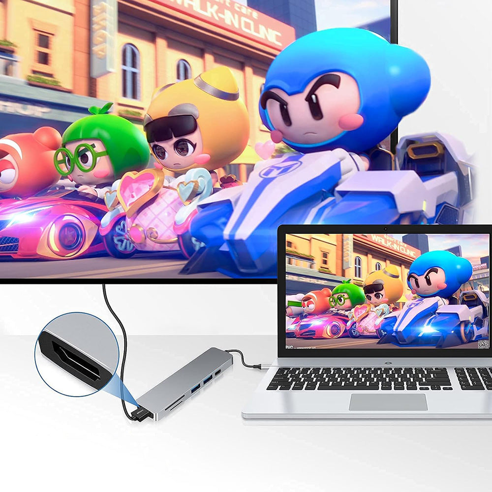 USB-C-hubb Techsuit H5 TurboChargeX, 6in1, Grå
