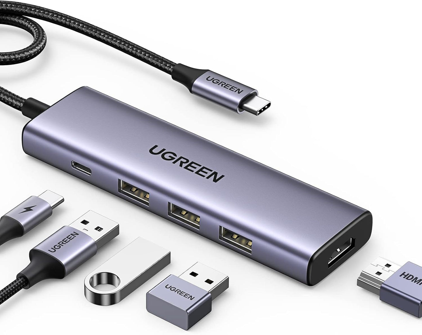 Hub USB-C UGREEN CM511, 3 x USB-A 3.0 - 1 x USB-C - 1 x HDMI, Grå