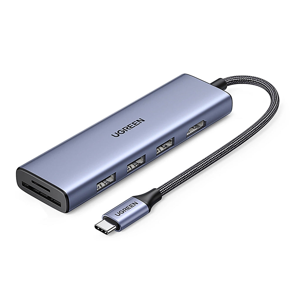 Hub USB-C UGREEN CM511 (20956A), 3 x USB-A 3.0 - 1 x HDMI - 1 x SD - 1 x microSD, Grå