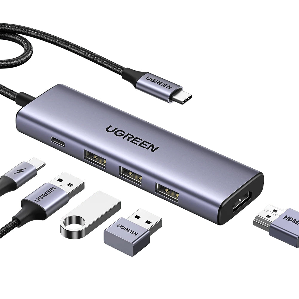 Hub USB-C UGREEN CM511 (15596), 3 x USB-A 3.0 - 1 x USB-C - 1 x HDMI, Grå