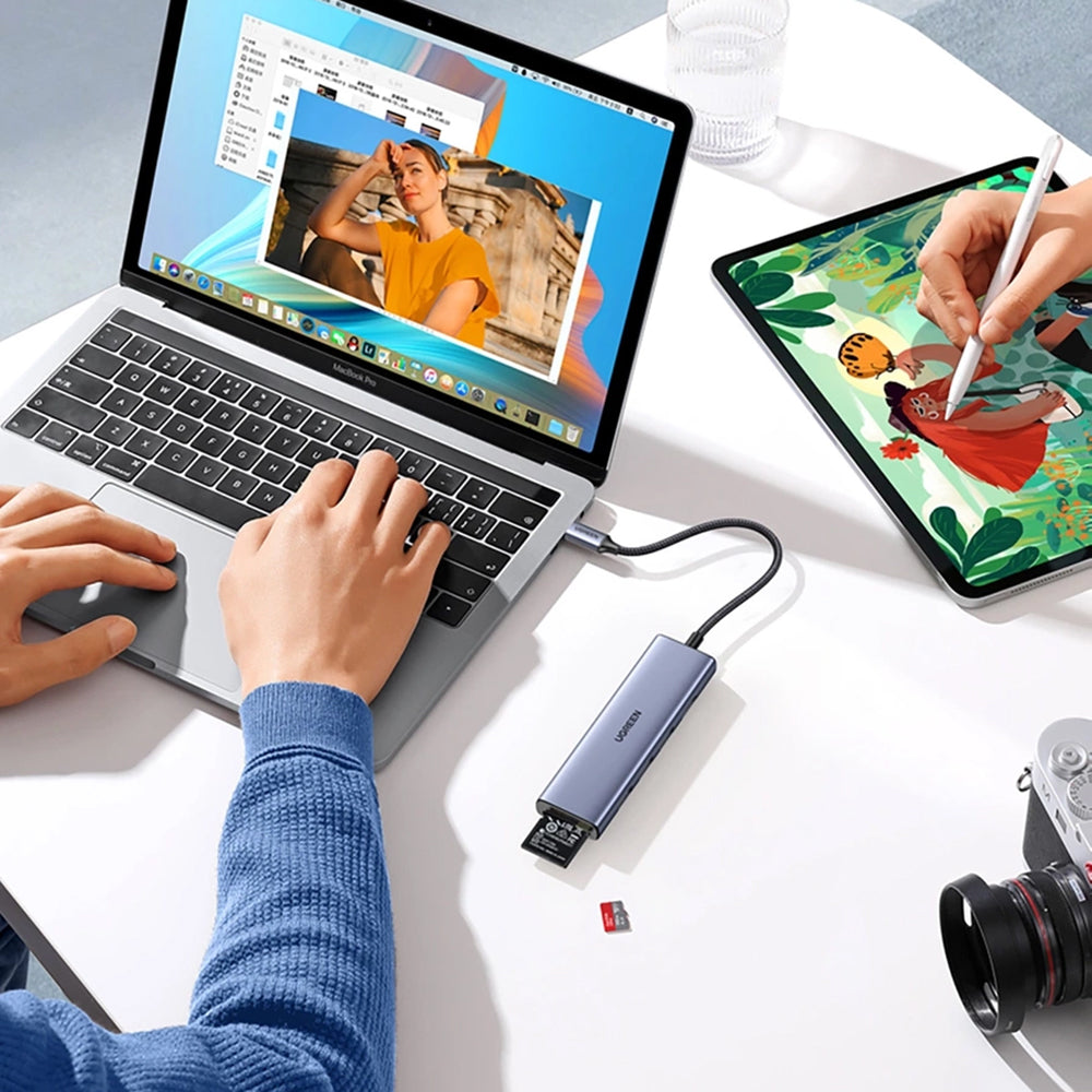 Hub USB-C UGREEN CM511 (20956A), 3 x USB-A 3.0 - 1 x HDMI - 1 x SD - 1 x microSD, Grå