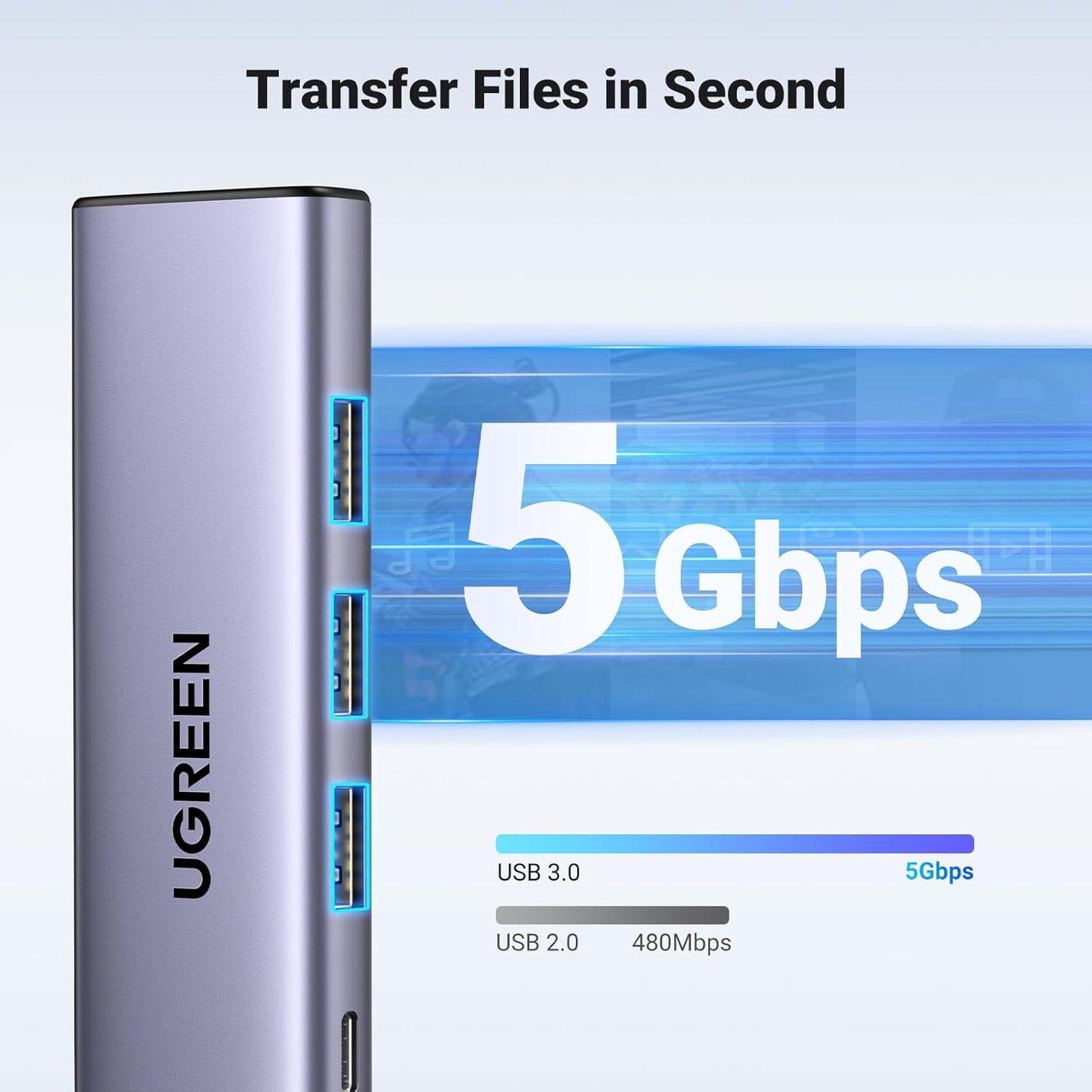 Hub USB-C UGREEN CM511, 3 x USB-A 3.0 - 1 x USB-C - 1 x HDMI, Grå