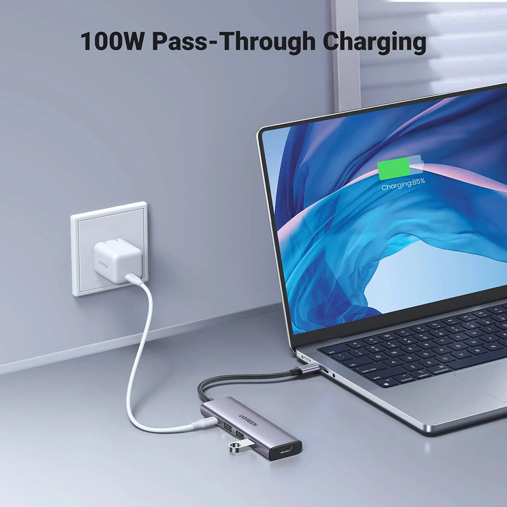 Hub USB-C UGREEN CM511 (15596), 3 x USB-A 3.0 - 1 x USB-C - 1 x HDMI, Grå
