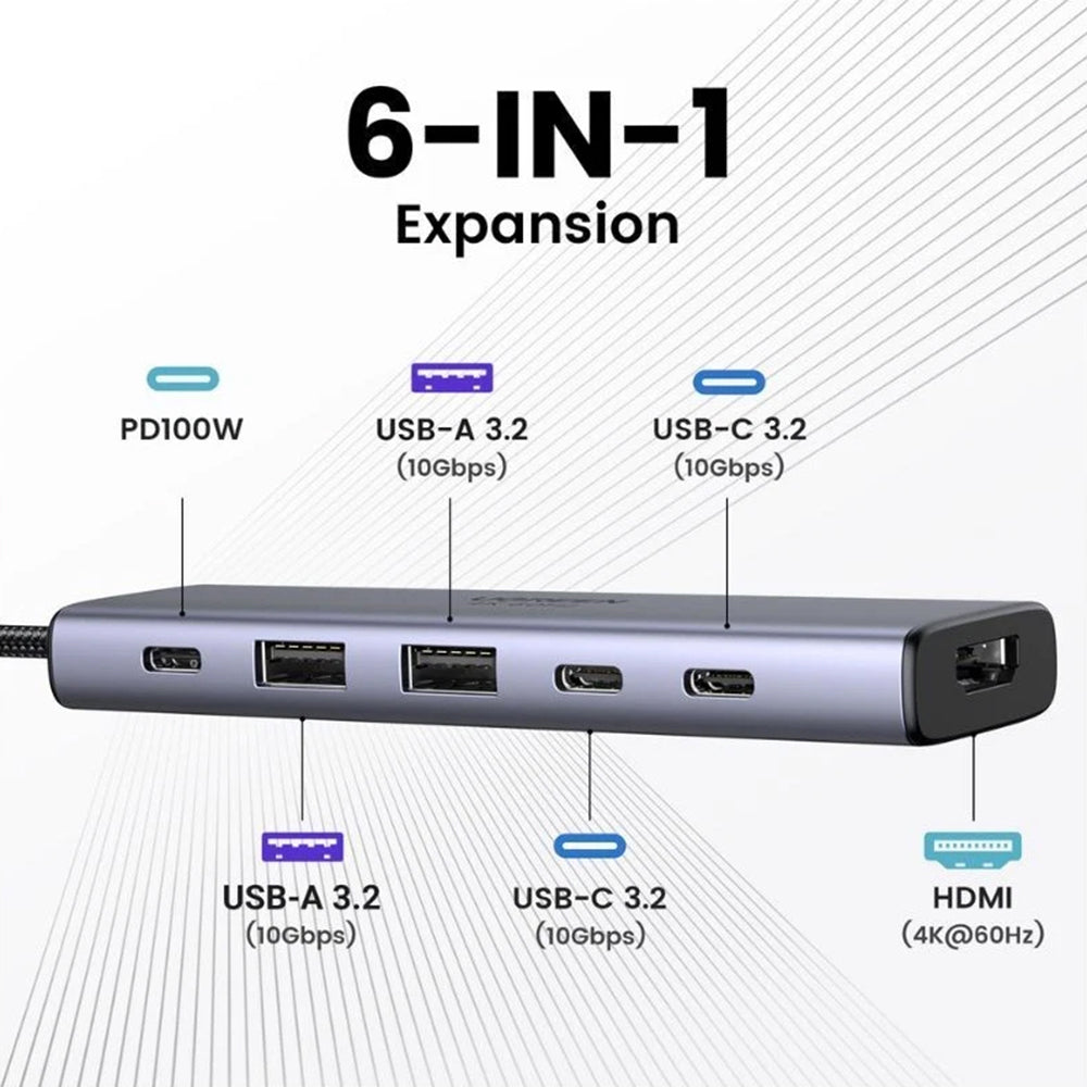 Hub USB-C UGREEN CM511 (35999), 2 x USB-A 3.2 - 3 x USB-C - 1 x HDMI, Grå