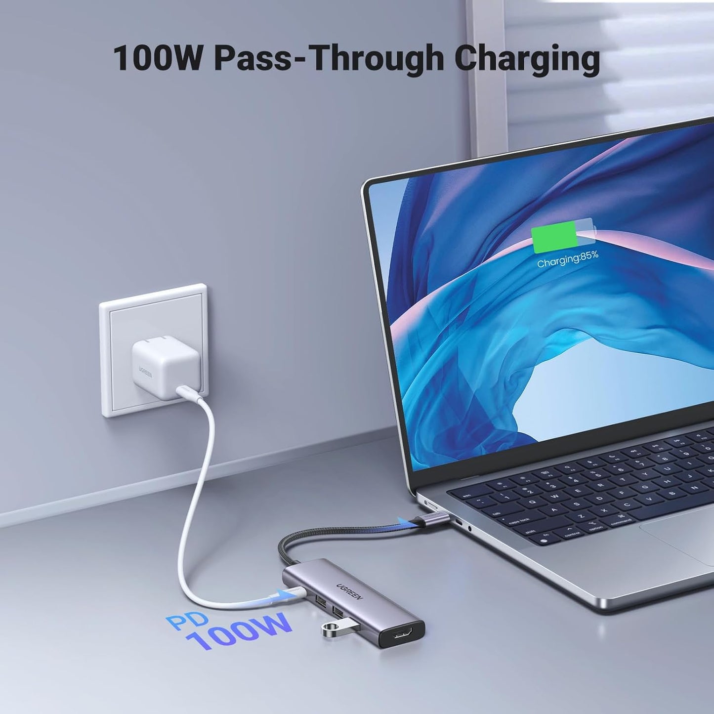 Hub USB-C UGREEN CM511, 3 x USB-A 3.0 - 1 x USB-C - 1 x HDMI, Grå