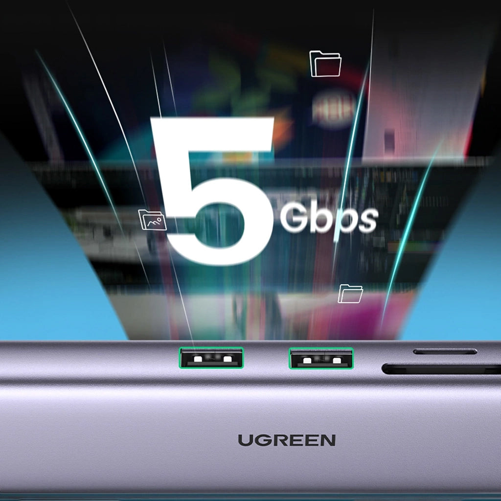 Hub USB-C UGREEN CM512 (90568), 2 x USB-A 3.0 - 1 x USB-C - 1 x HDMI - 1 x RJ45 - 1 x SD - 1 x microSD, Grå