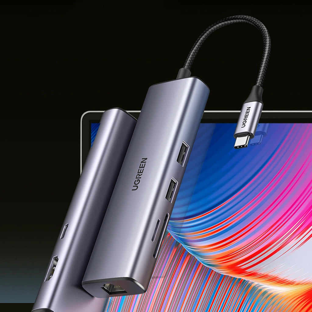 Hub USB-C UGREEN CM512 (90568), 2 x USB-A 3.0 - 1 x USB-C - 1 x HDMI - 1 x RJ45 - 1 x SD - 1 x microSD, Grå