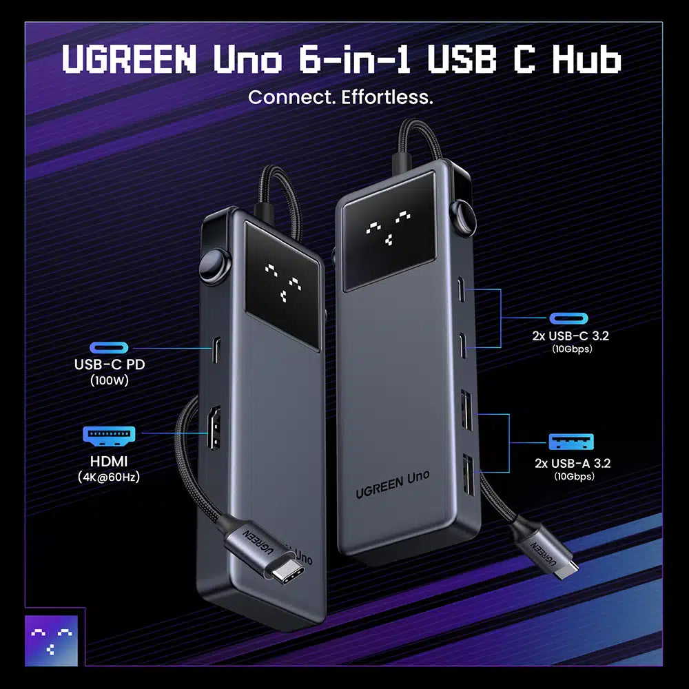 Hub USB-C UGREEN CM888 Uno, 2 x USB-A 3.2 - 3 x USB-C - 1 x HDMI, Grå