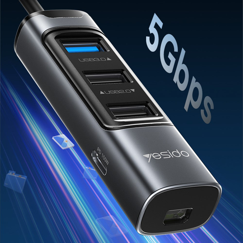 USB-C-hubb Yesido HB24, 5-i-1, Grå