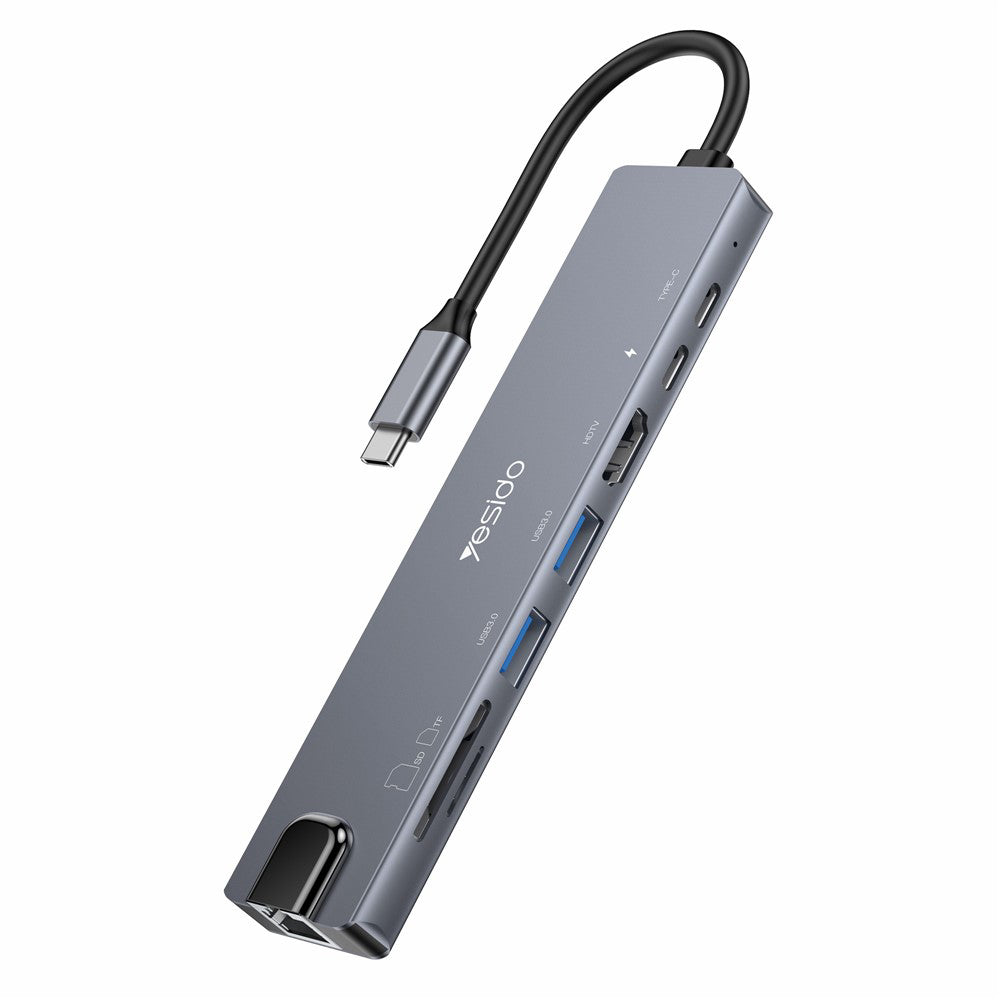 USB-C-hubb Yesido HB27, 8-i-1, Grå