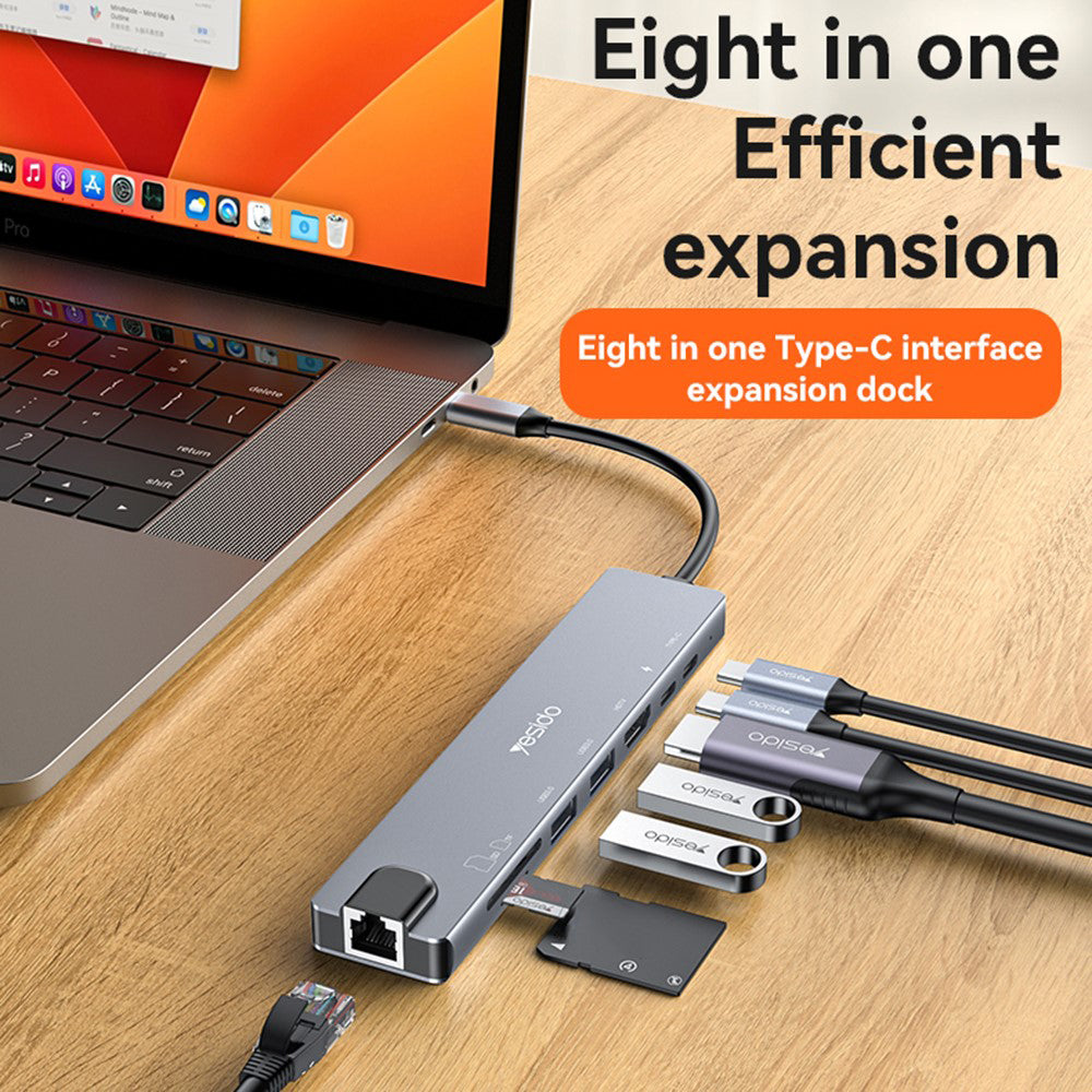 USB-C-hubb Yesido HB27, 8-i-1, Grå