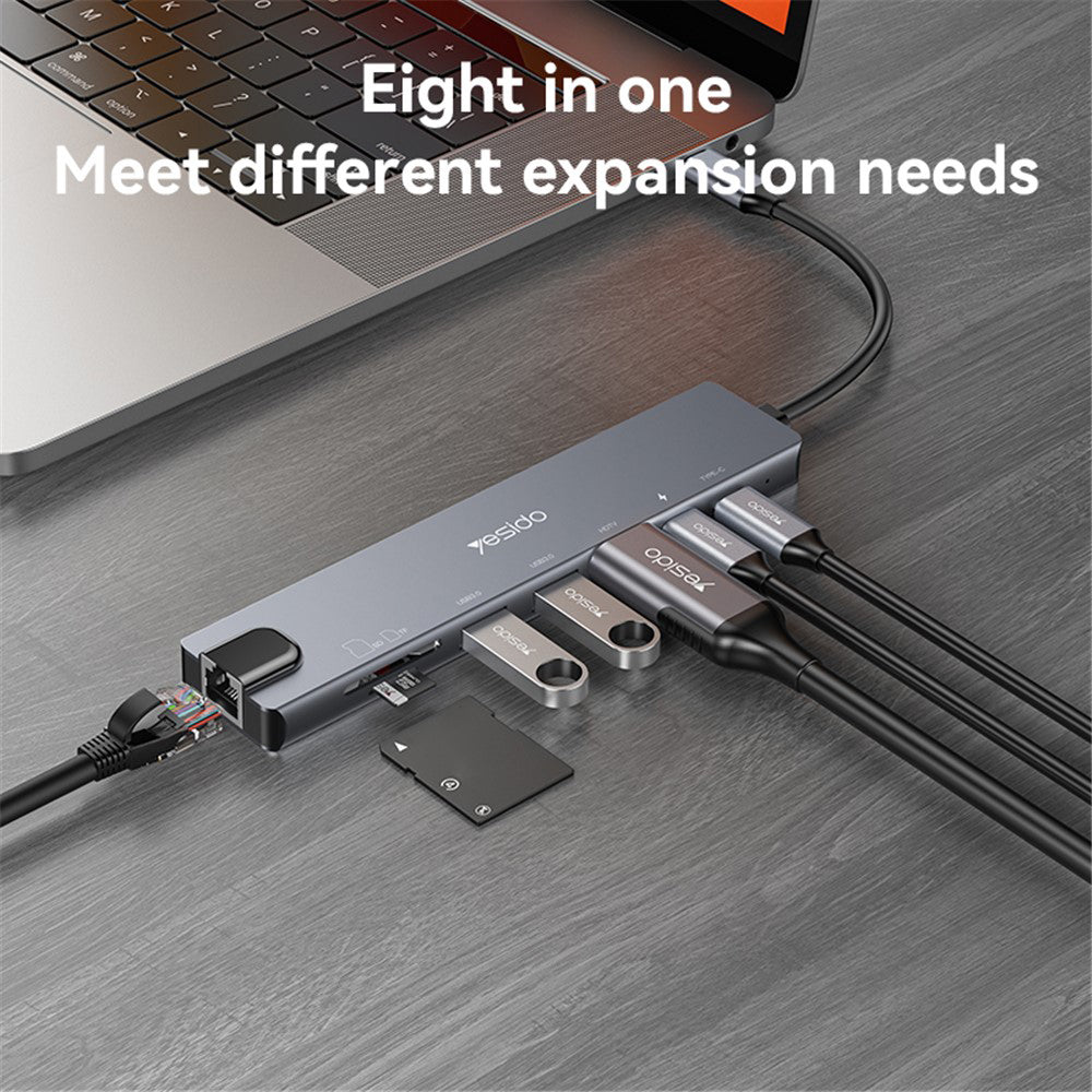 USB-C-hubb Yesido HB27, 8-i-1, Grå