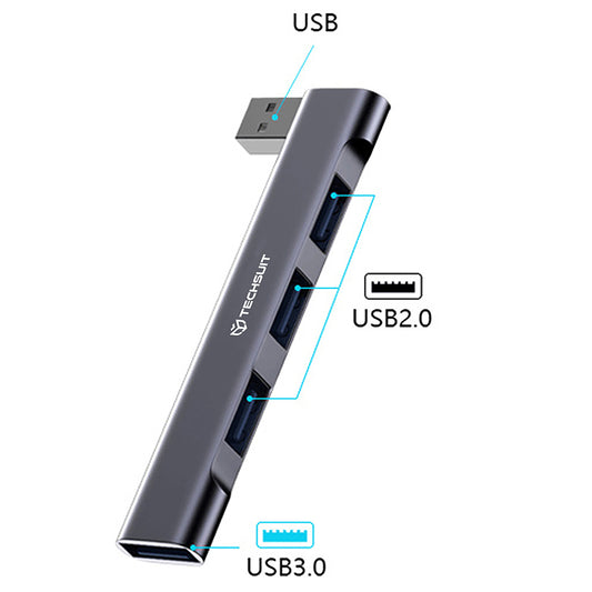 USB-hubb Techsuit H14 ZenithDock, 4in1, Grå