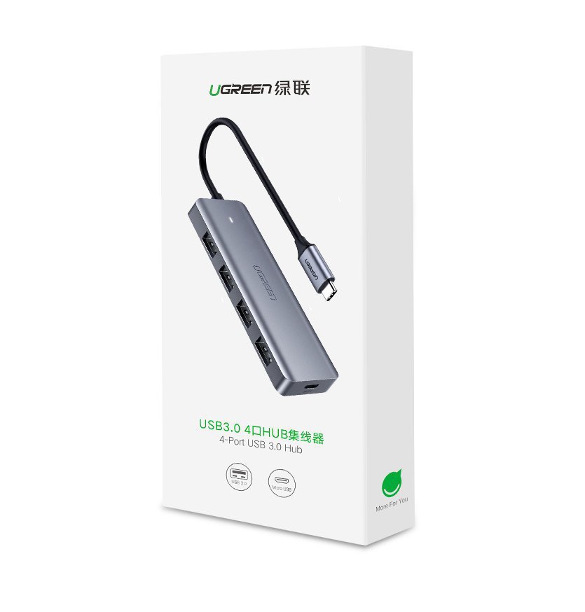 Hub USB-C UGREEN CM219, 4 x USB-A 3.0 - 1 x USB-C, Grå
