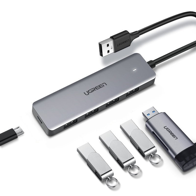 Hub USB UGREEN CM219, 4 x USB-A 3.0 - 1 x USB-C, Grå