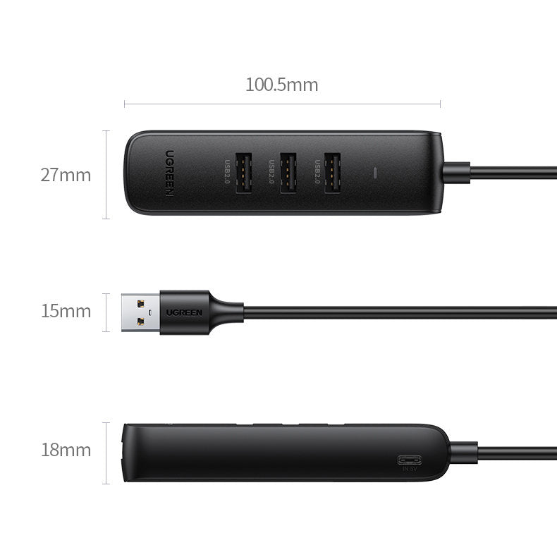 USB-hub UGREEN CM416, 4 x USB-A 3.0, 1m, Svart