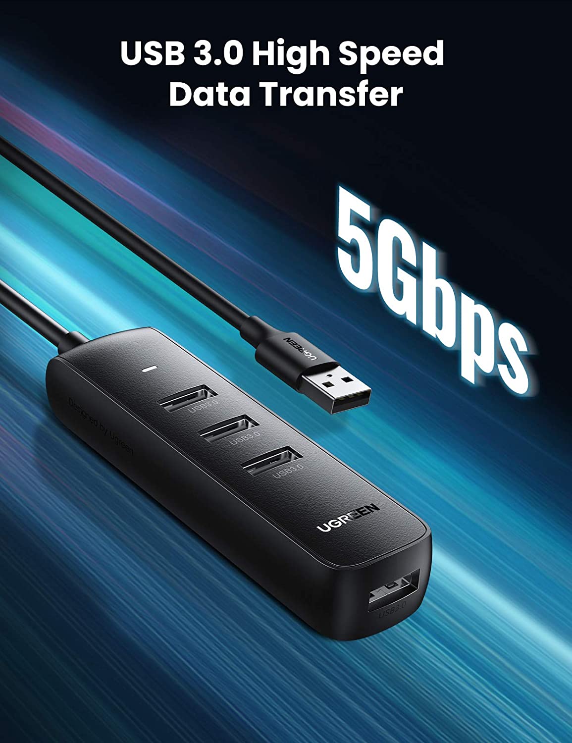 USB-hub UGREEN CM416, 4 x USB-A 3.0, 1m, Svart