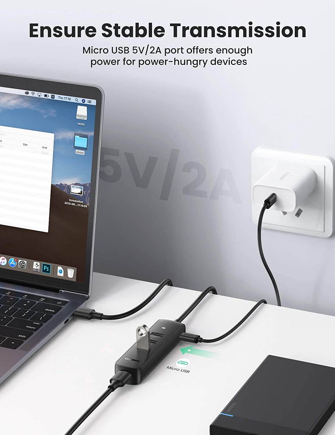 USB-hub UGREEN CM416, 4 x USB-A 3.0, 1m, Svart