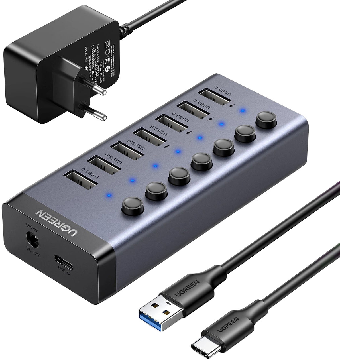 USB-hub UGREEN CM481, 7 x USB-A 3.0, Grå