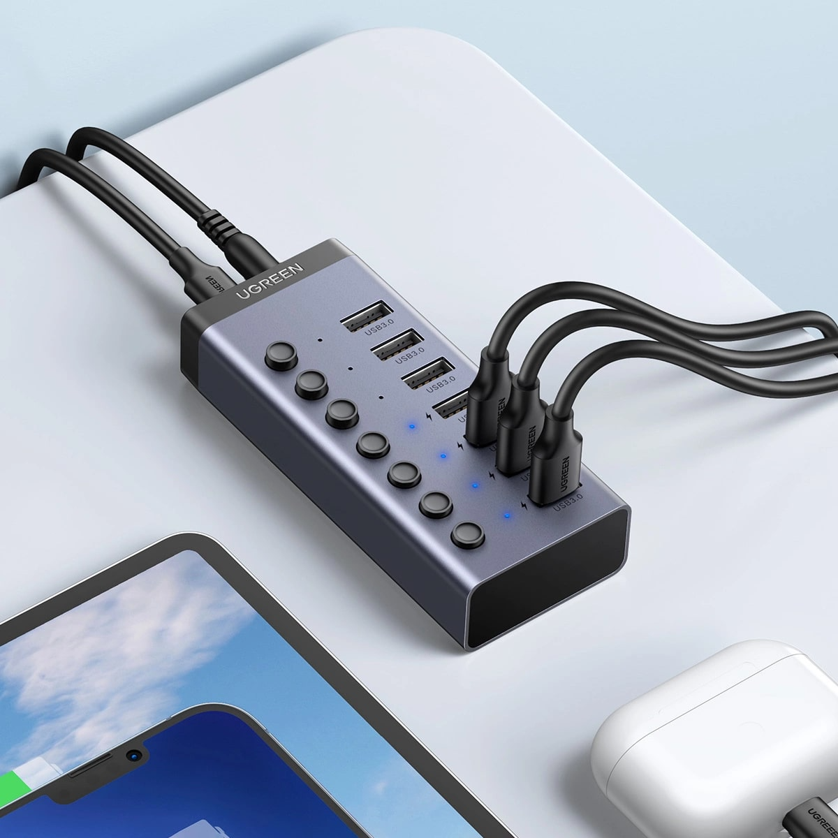 USB-hub UGREEN CM481, 7 x USB-A 3.0, Grå