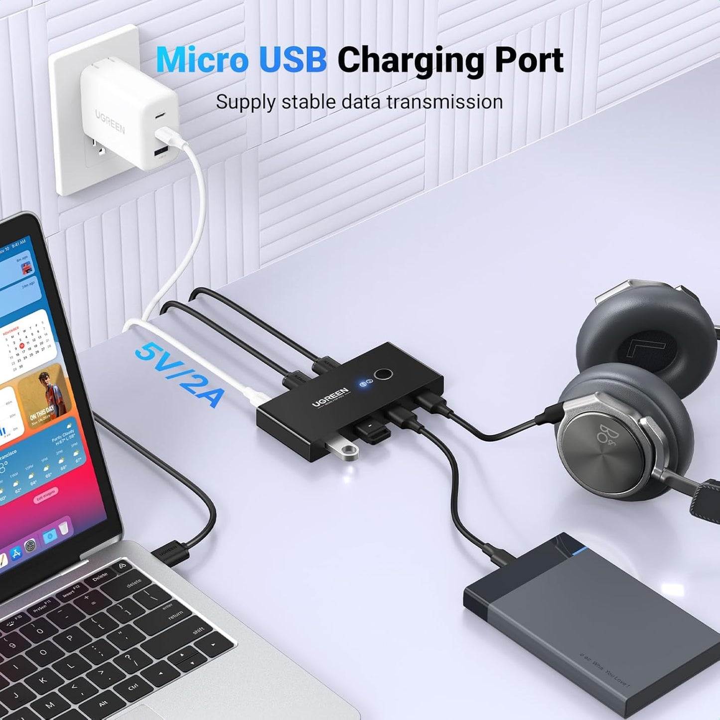Switch USB UGREEN US216 Two Sharing Box, 4 x USB-A, Svart