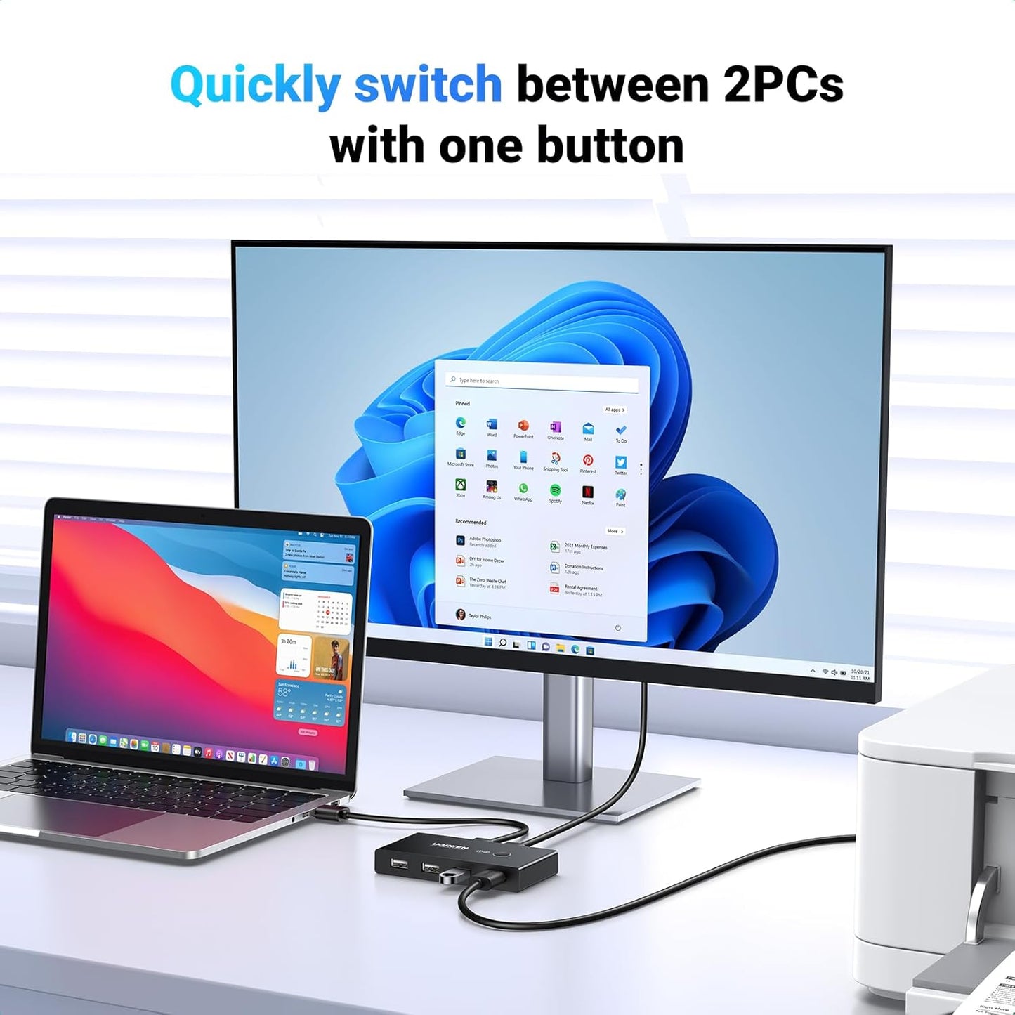 Switch USB UGREEN US216 Two Sharing Box, 4 x USB-A, Svart
