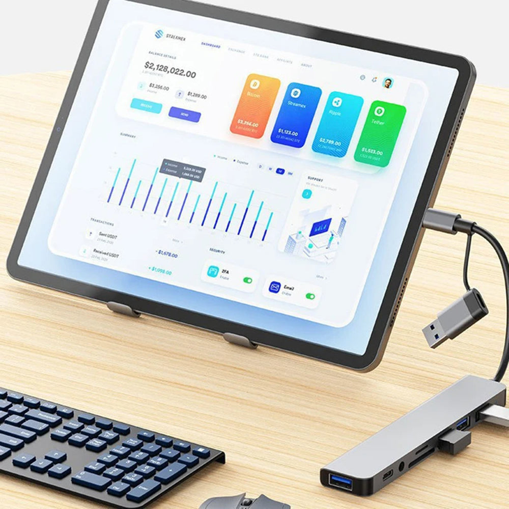 Hub USB / USB-C Techsuit H9 DataBridge, 8in1, Grå
