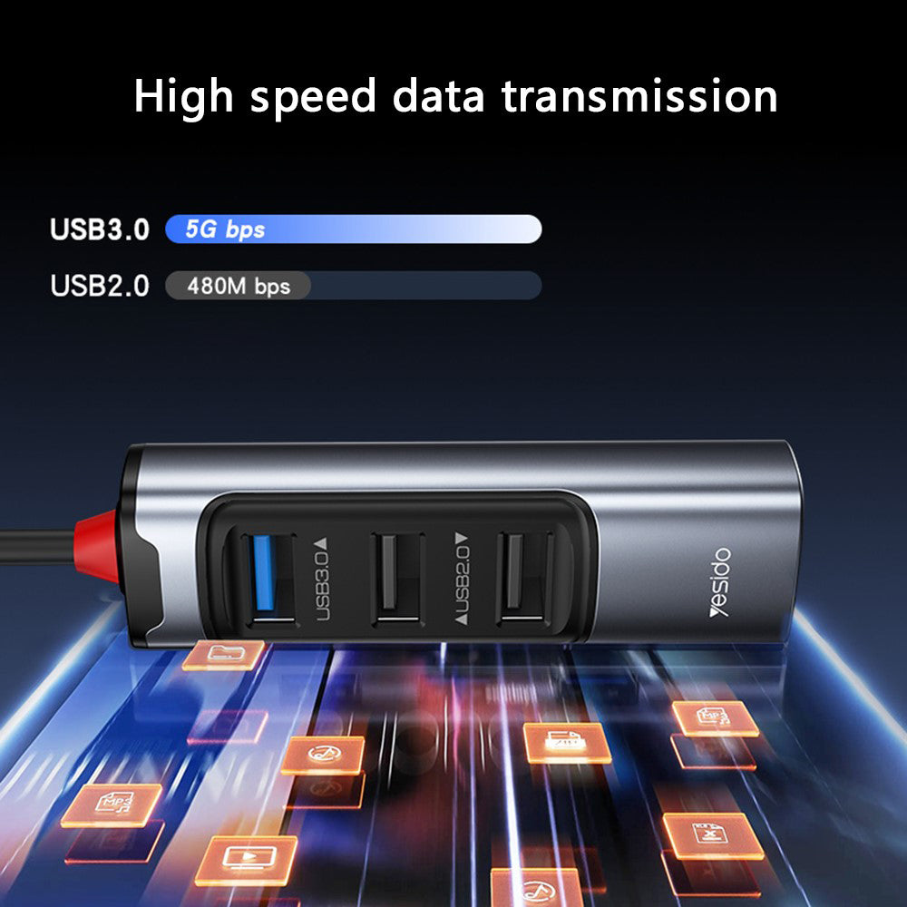 USB-hubb / USB-C Yesido HB19, 4in1, Grå